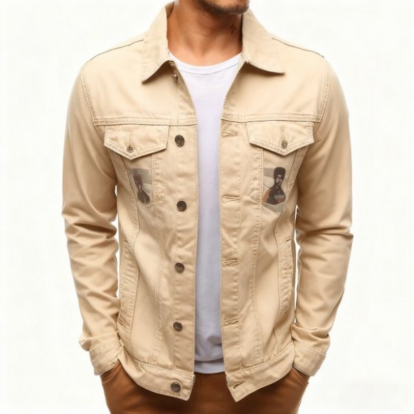 Beige Graphic Print Denim Jacket