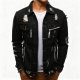 Black Distressed Zip-Accent Denim Jacket