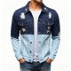 Two-Tone Blue Distressed Denim Jacket