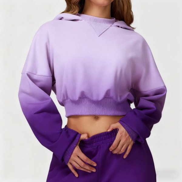 Purple Gradient Cropped Hoodie Two-Piece Set