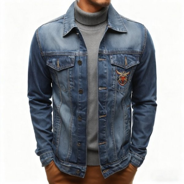 Blue Gradient Embroidered Denim Jacket