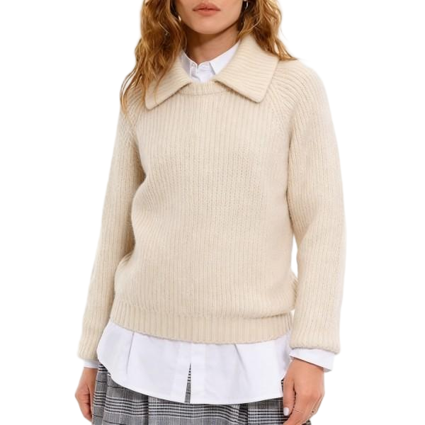 Off-white Wide Collar Knit Sweater - Gentle Casual Style