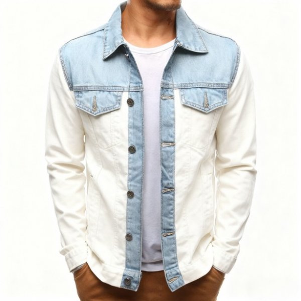 White & Light Blue Paneled Denim Jacket
