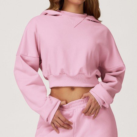 Pastel Pink Cropped Hoodie Two-Piece Set