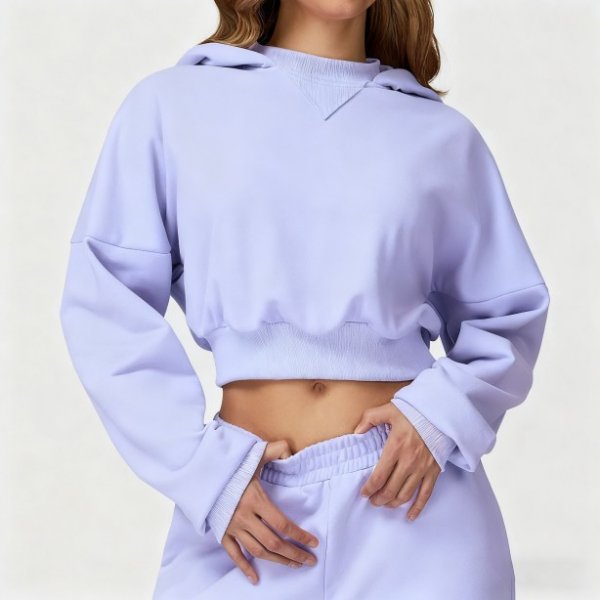 Light Lavender Cropped Hoodie Two-Piece Set