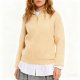 Beige Ribbed Quarter-Zip Sweater
